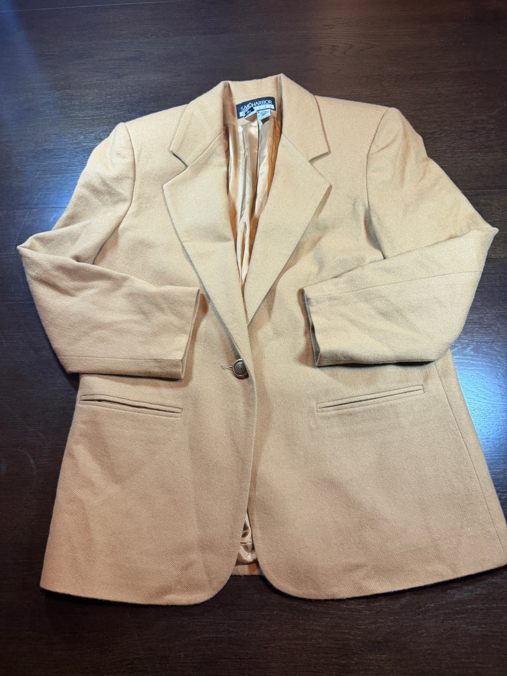 Vintage Sag Harbor Petite Wool Blazer 8P Camel Tan Single Button Classic